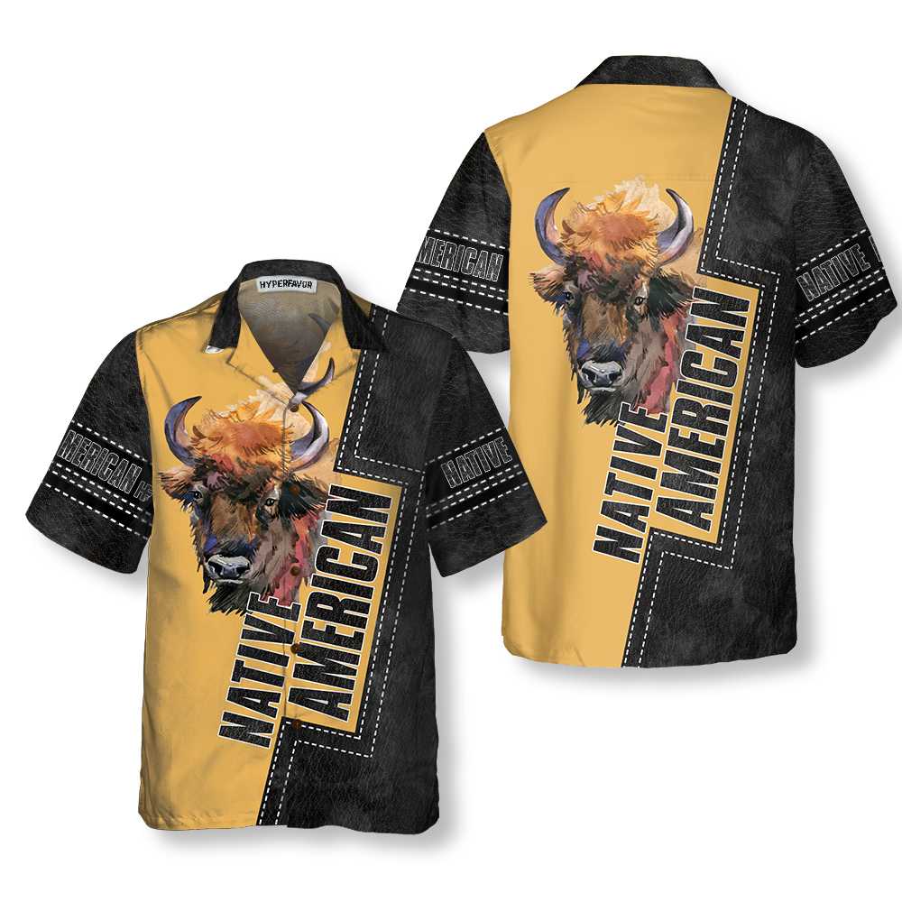 Native American Forest Bison Hawaii Black And Yellow Indian Shirt Ha108203