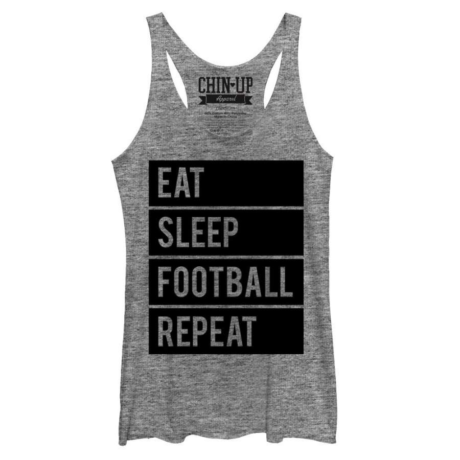 CHIN UP Women’s Eat Sleep Football Repeat  Racerback Tank Gray Heather