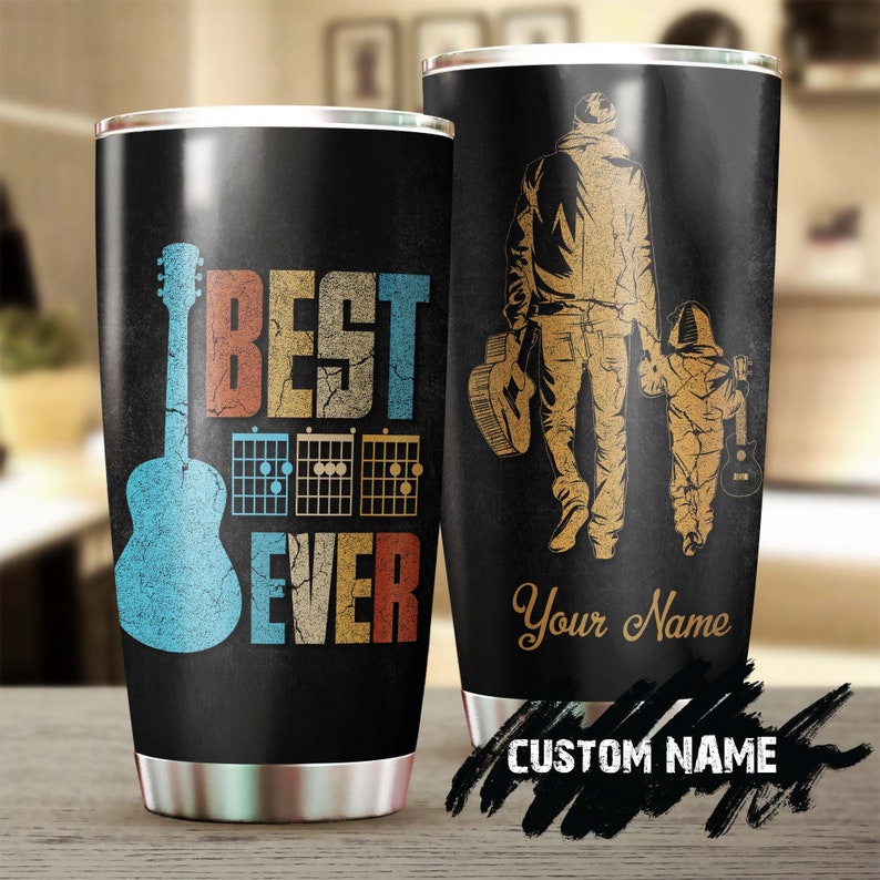 Guitar Best Dad Ever Personalized Tumbler-Birthday Gift Christmas Gift Father’S Day Gift For Guitar Dad Father From Son Daughter