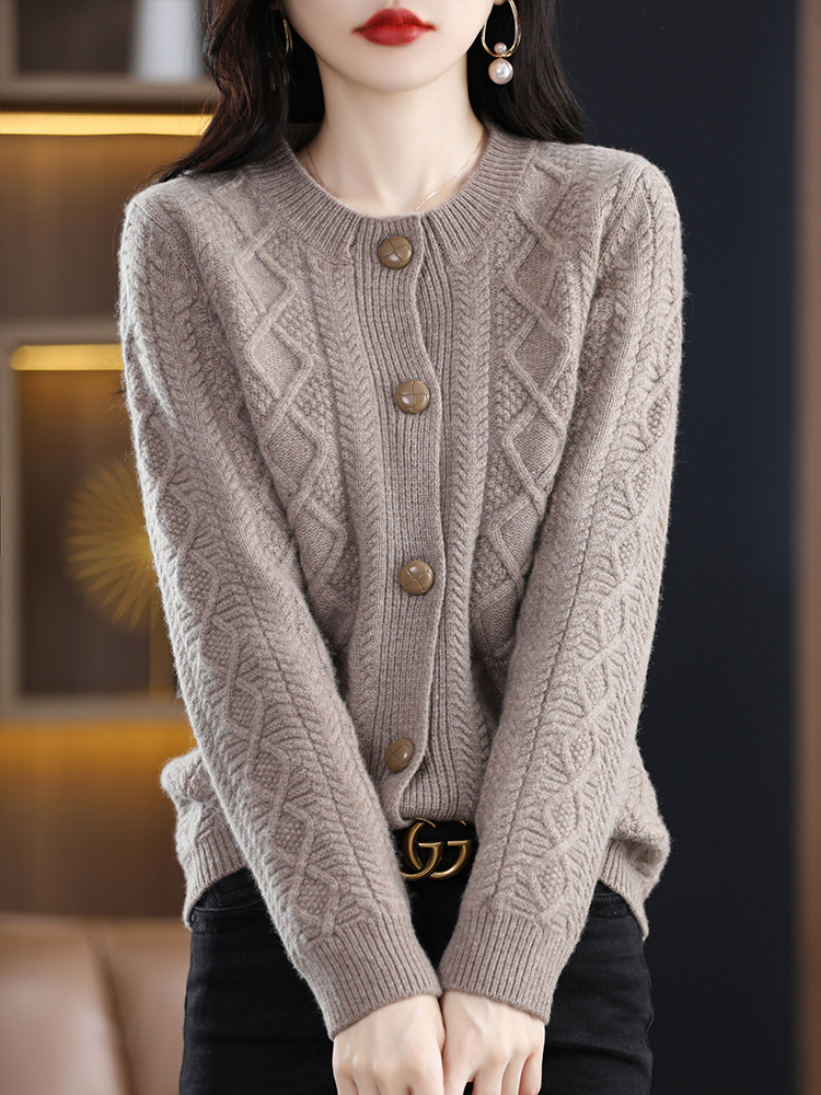 Autumn and Winter 2022 New Cashmere Cardigan Women’s Round Neck Loose Thickened Knitting Coat Vintage Pure Wool Sweater alx