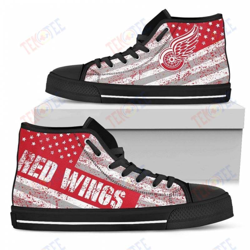 Mens Womens Detroit Red Wings High Top Shoes America Flag Italic Vintage Style TMT166