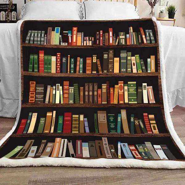 Book Lovers Fleece Blanket – Book Shelf Vintage Gift For Book Lovers Birthday Gift Home Decor Bedding  Couch Sofa Soft And Comfy Cozy