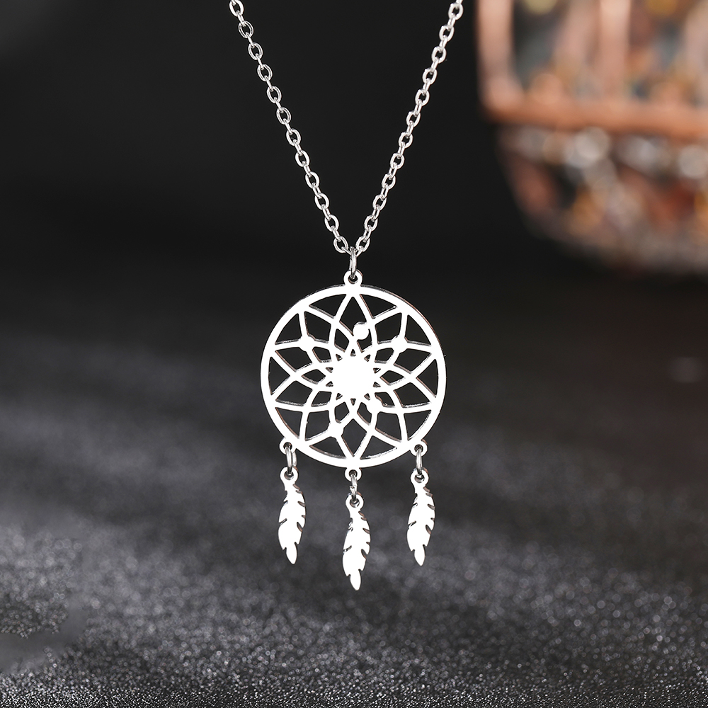 Stainless Steel Necklaces Disc Dream Catcher Feather Pendants Fashion Choker Chains Necklace For Women Jewelry Party Girls Gifts alx