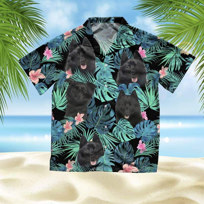 Schipperke Hawaiian Shirt, Dog Summer Leaves Hawaiian Shirt, Unisex Print Aloha Short Sleeve Casual Shirt