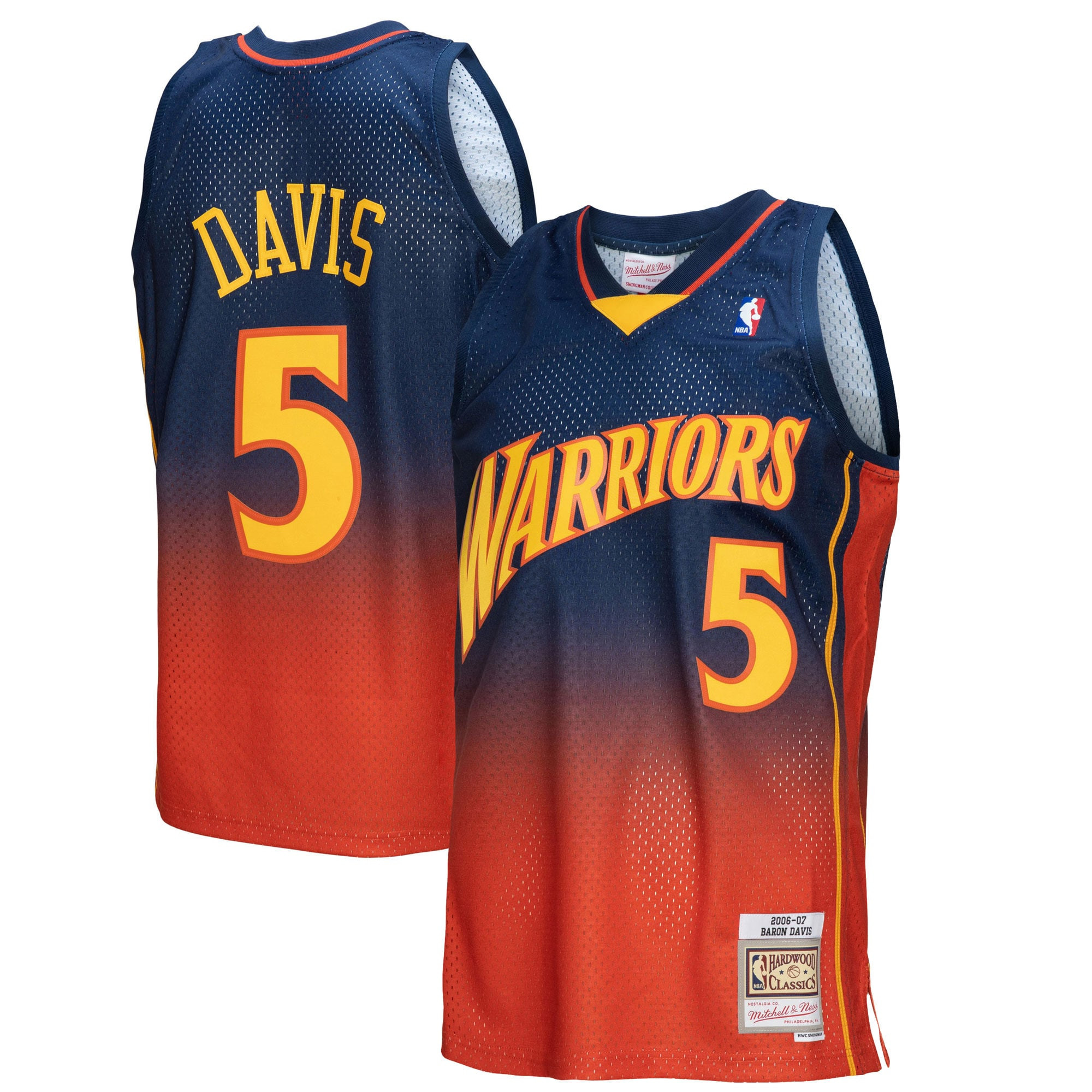 Baron Davis Golden State Warriors Mitchell & Ness 2006/07 Hardwood Classics Fadeaway Swingman Player Jersey – Navy/orange NBA