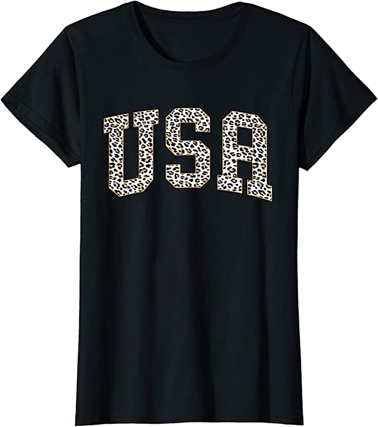 USA Shirt For Women Stylish Leopard Print American Patriotic T-Shirt