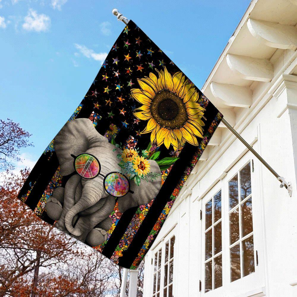 Hippie Elephant Us Flag 3D Garden Flag