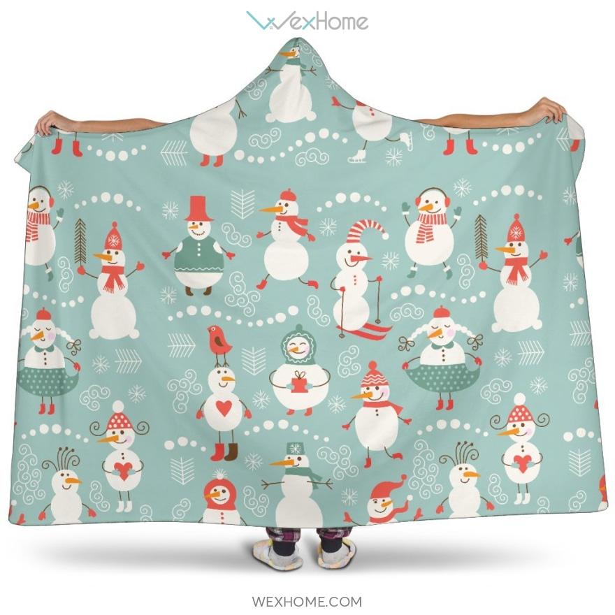 Cute Snowman Pattern Hooded Blanket