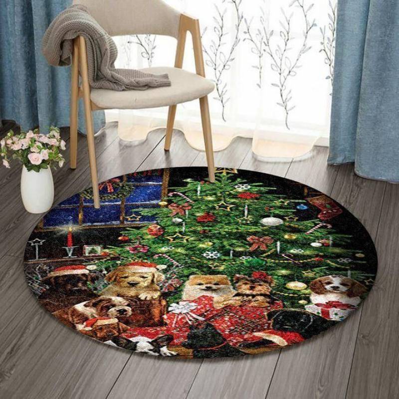 Puppy Christmas BL1110084RR round carpet, Christmas rug Floor Decor The US Decor