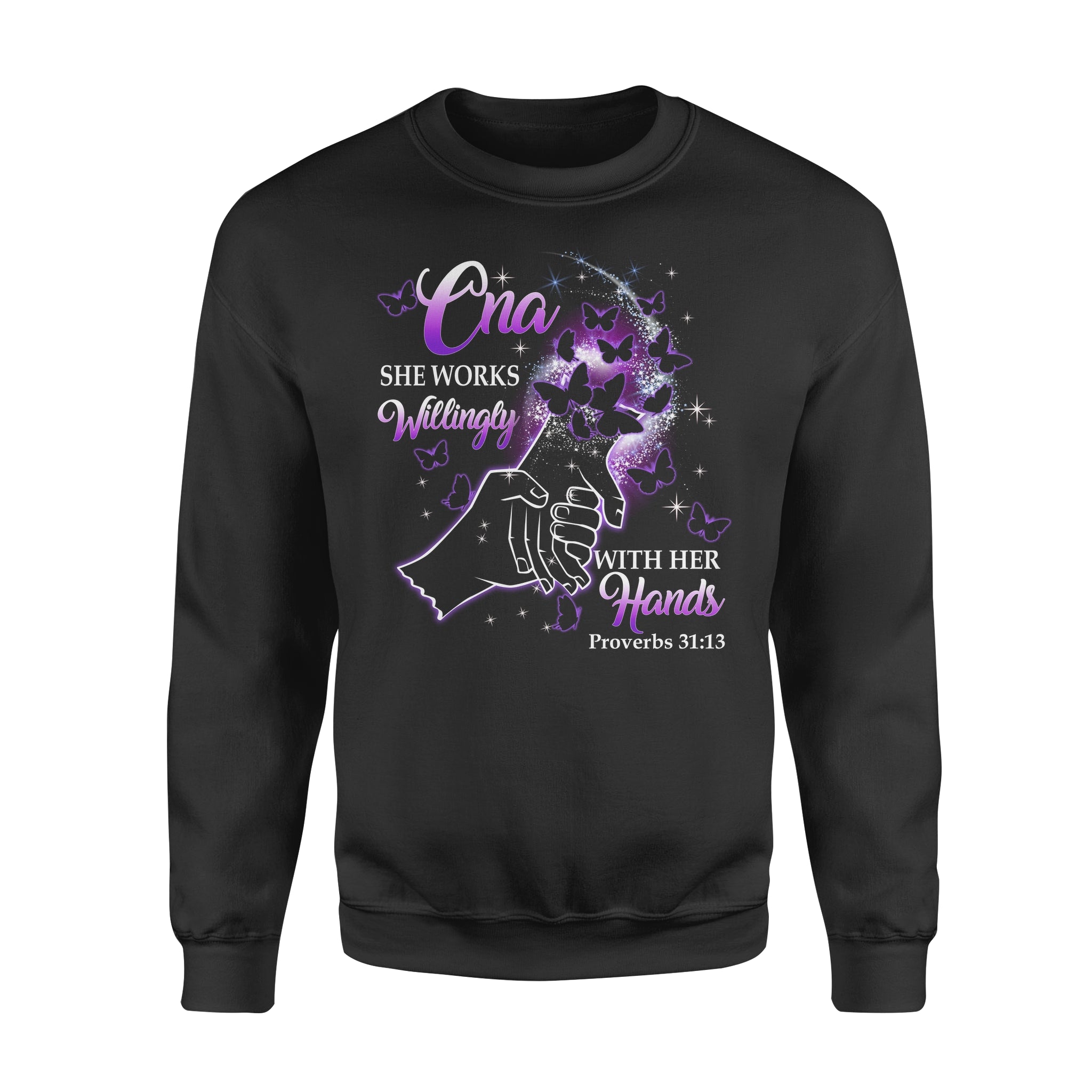 CNA Works Willingly With Her Hands Gift – Premium Crew Neck Sweatshirt