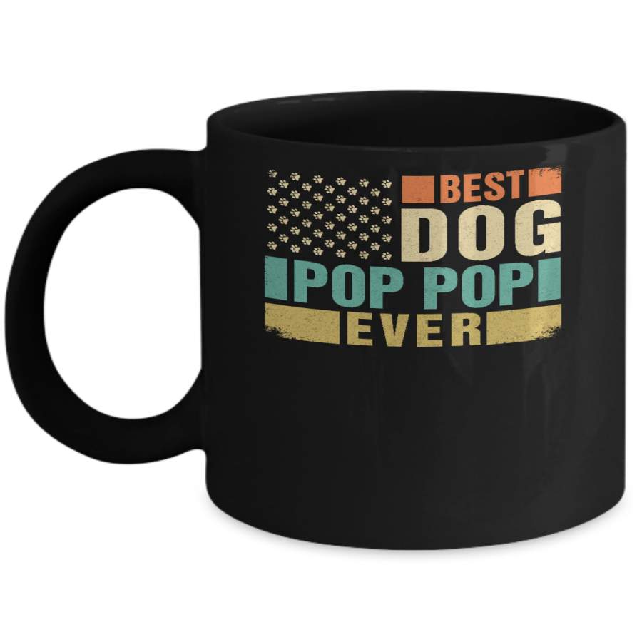 Vintage Retro BEST DOG POP POP EVER American Flag Fathers Day Mug