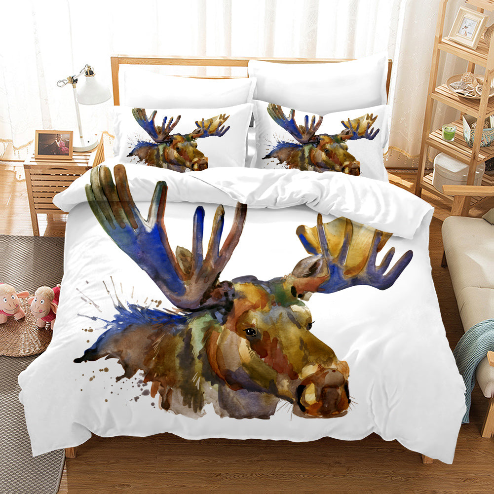 3D Hand Drawn Animal Elk Quilt Cover Set Bedding Set Duvet Cover Pillowcases 92