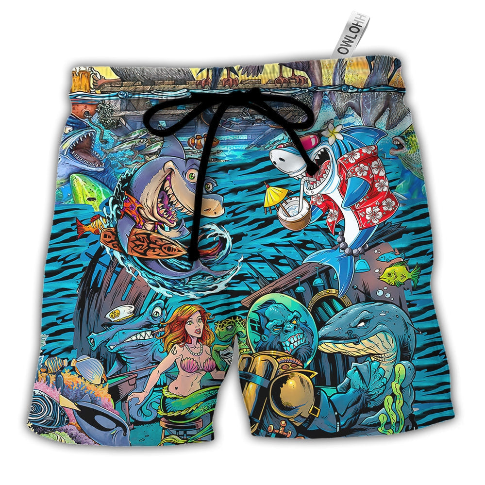 Shark Bar With Animal Underwater Hawaiian Shorts