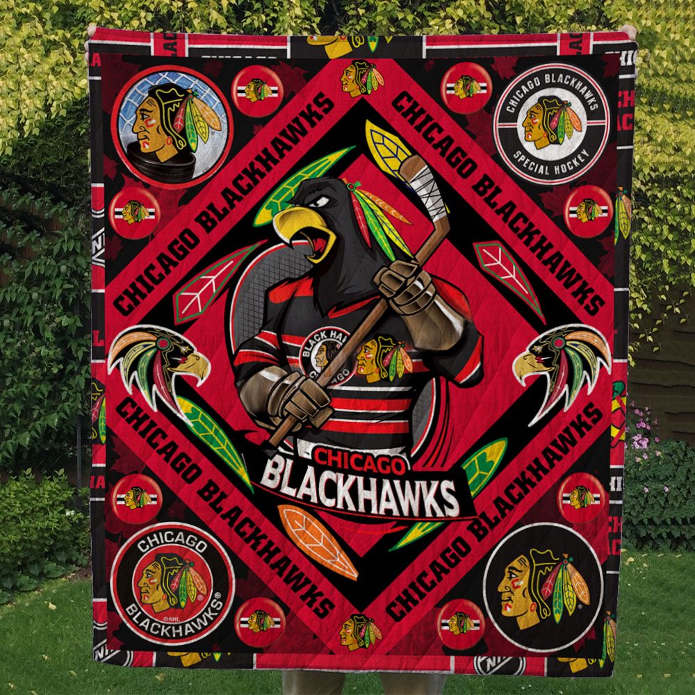 Chicago Blackhawks Quilt & Fleece Blanket – Gift For Christmas