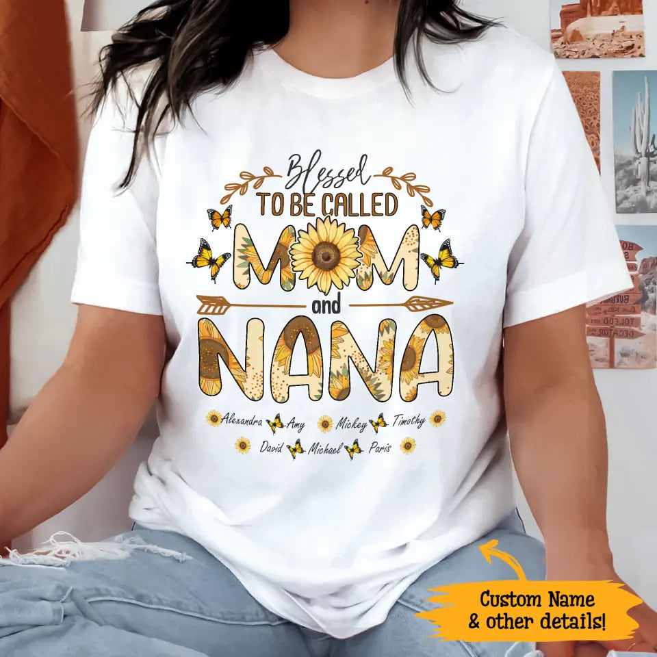 Sunflower Bless To Be Called Mama Gift For Mom Grandma Nana Gigi Custom Name Personalized Mother’S Day Shirt Long Sleeve Hoodie