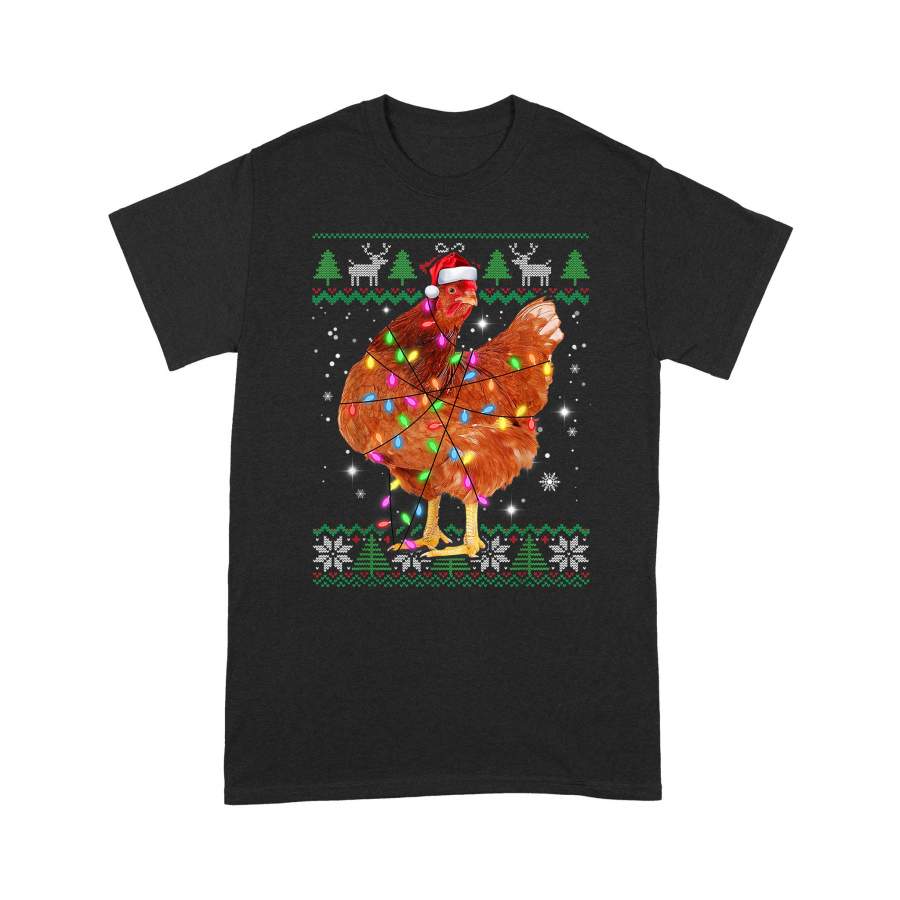 Ugly Christmas Chicken Santa Hat Lights Sweater Xmas Gift – Standard T-shirt