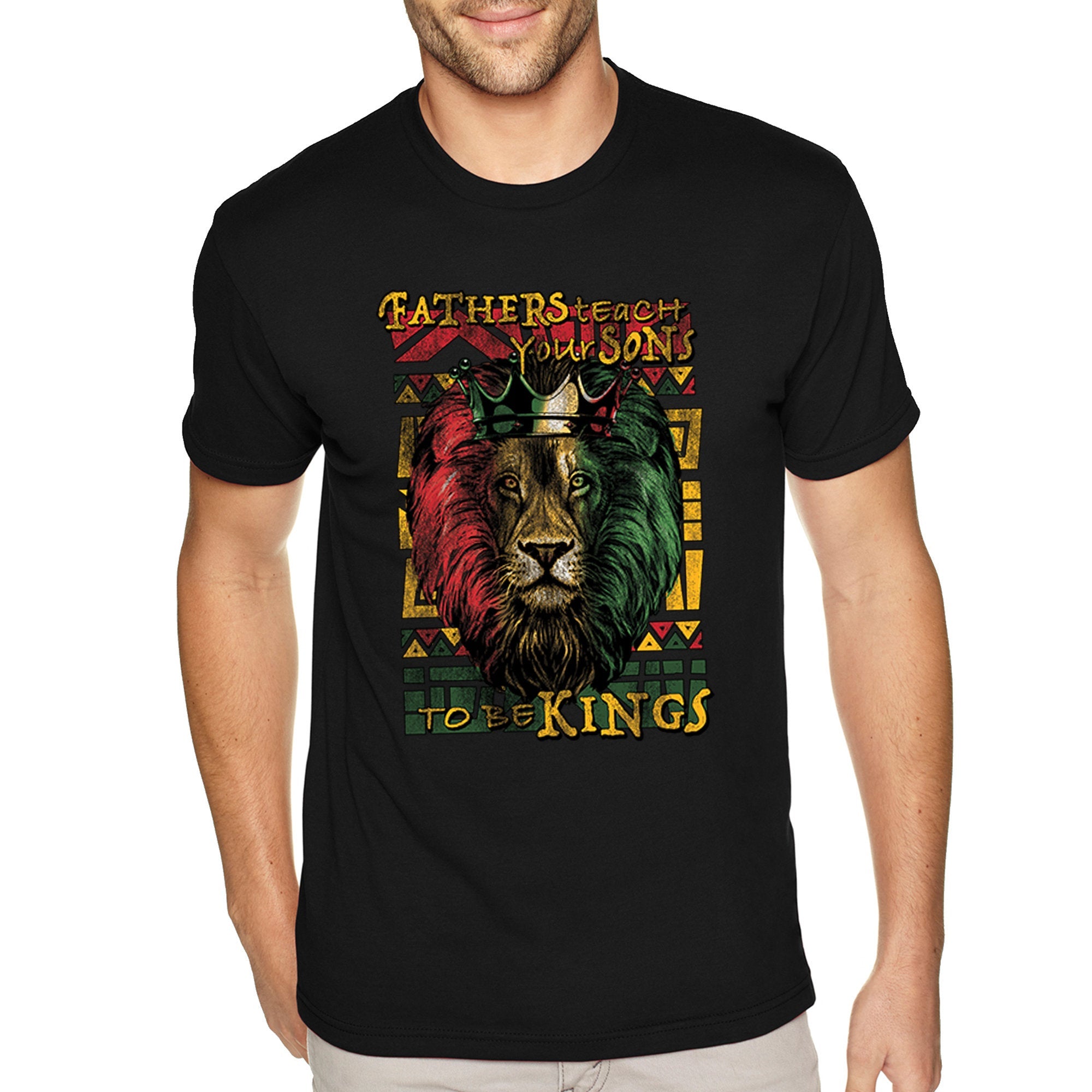 Xtrafly Apparel Men’S Tee Fathers Teach Sons Kings Lion Black Lives Matter Blm African Pride Afro Rasta Rastafari Tiger Crewneck T-Shirt