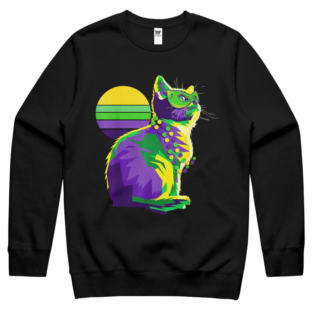 Cute Mardi Gras Kitten New Orleans Cat Owner Crewneck Sweatshirt