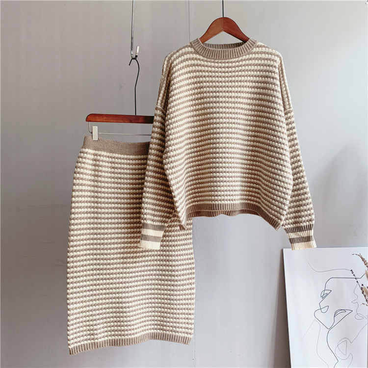 2021 Autumn Women Knitted Sweater Two Pieces Women Warm Sweater And Pullovers With Skirt Femme Tricot Pull Femme alx