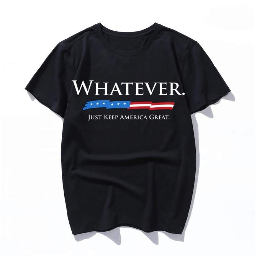 whatever just keep america great Black T Shirt Japanese Fashion Aesthetic T-Shirt 90s Kawaii Tee Short Sleeve for men and women