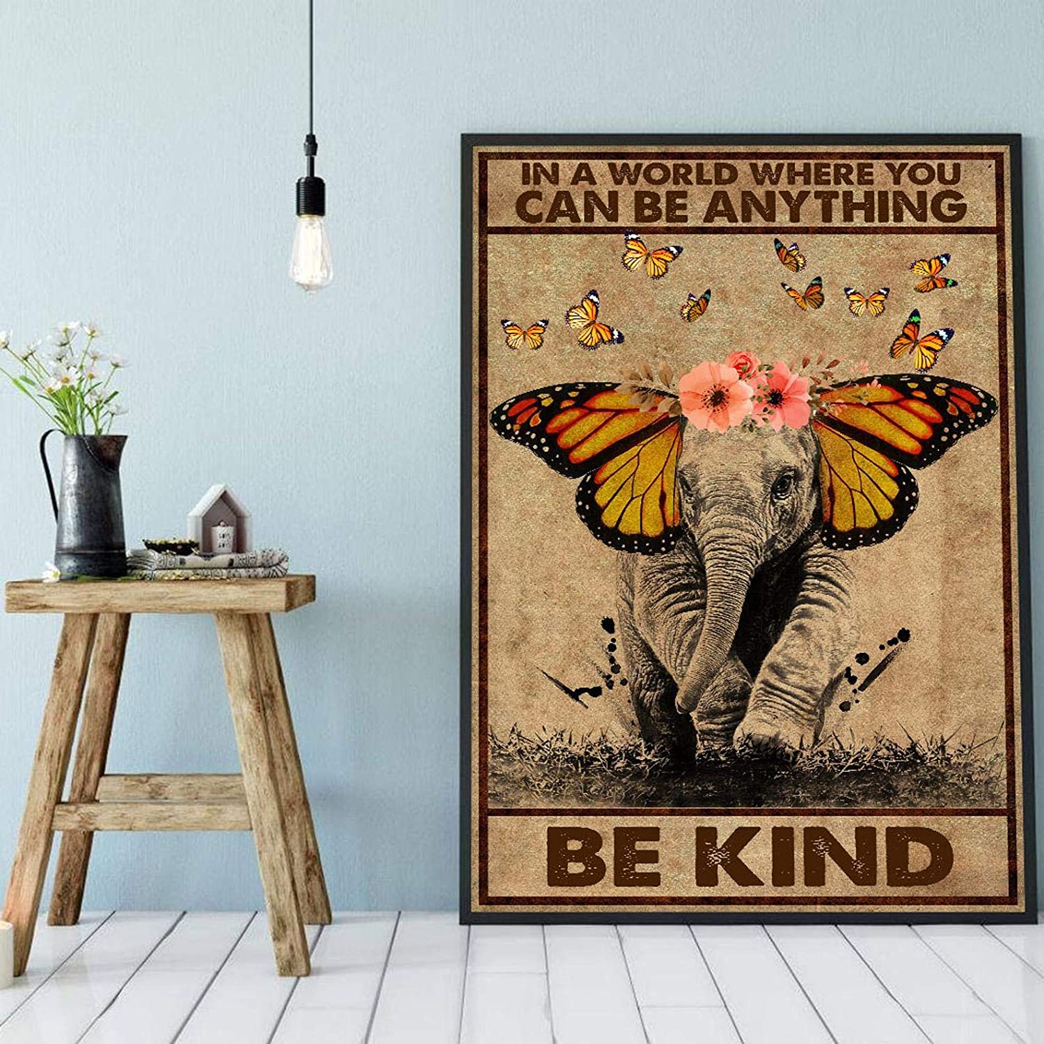 Posters Vintage Aesthetic In A World Where You Can Be Anything Be Kind Poster Elephant Poster Butterfly Elephant Art Vintage Poster Print Wall Art Room Decor