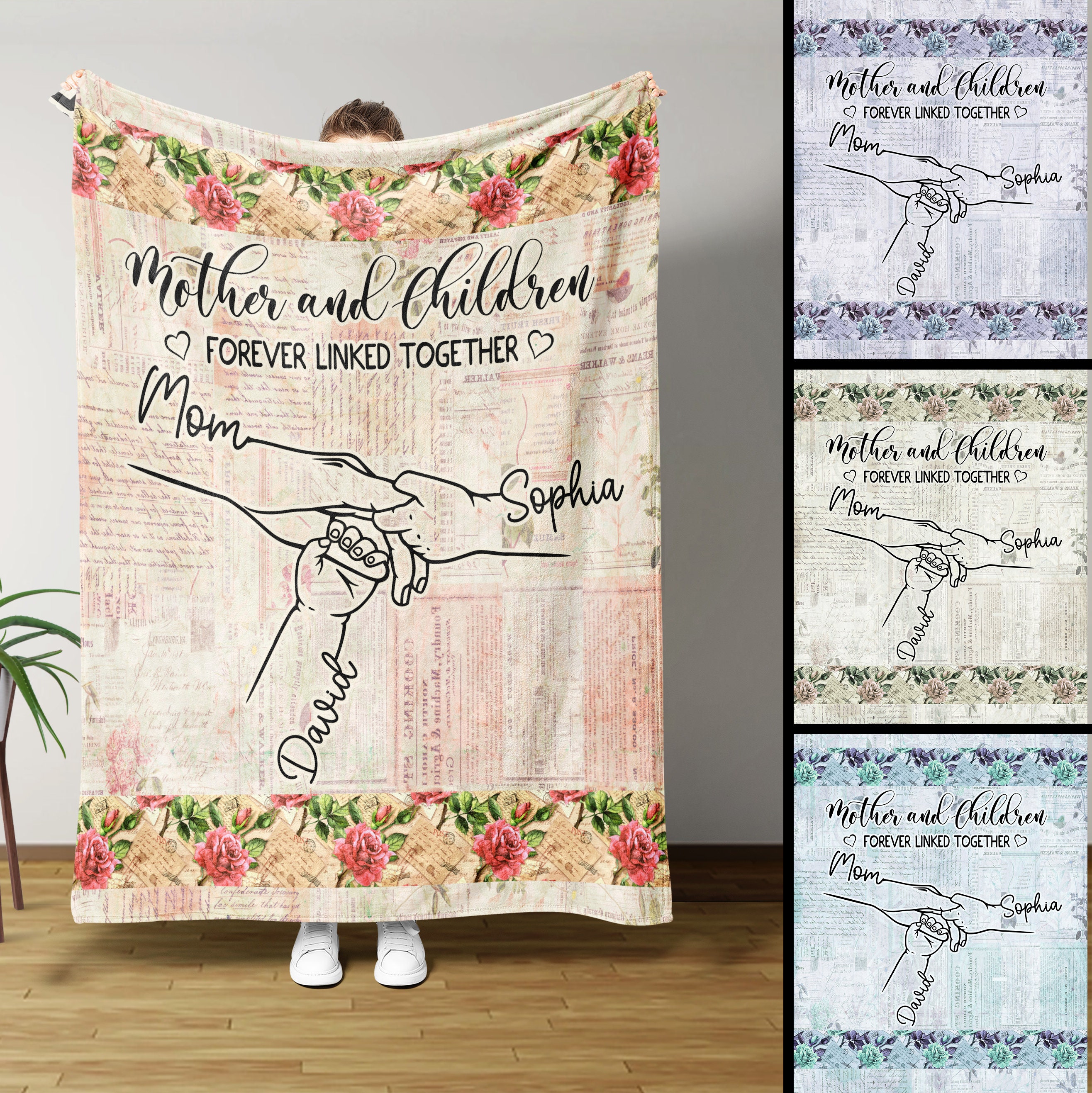 Women Gifts, Mother & Children Forever Linked Together Throw Blanket, Gifts For Mom, Gifts For Grandma, Mothers Day Gifts, Custom Blanket