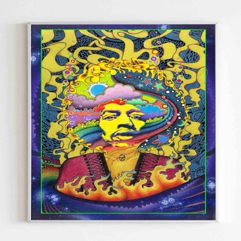 Jimi Hendrix Psychedelic Rainbow King Painting Poster