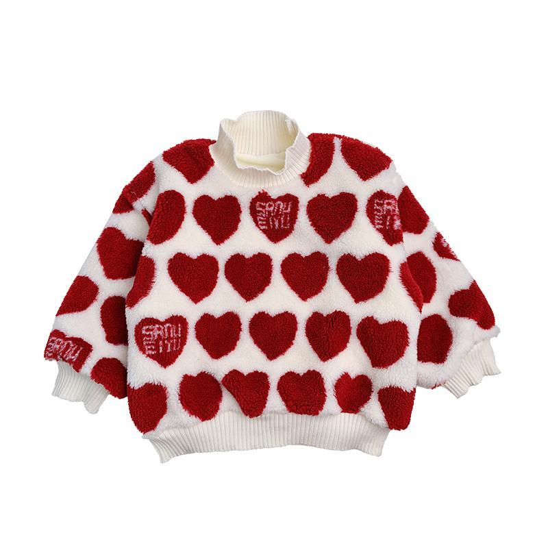 Sweater O-neck Collar Full Sleeve Regular Length Pullover Heart Shaped Pullover Warm Thick Fashion Modern Winter Children Girls alx