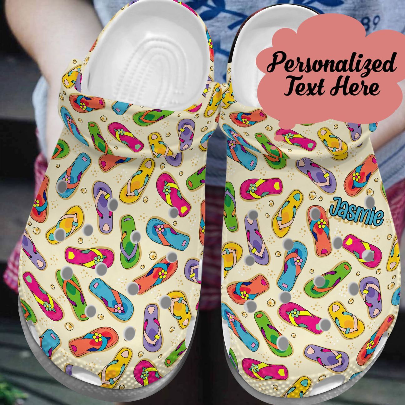 Flip Flop Personalize Clog, Custom Name, Text, Fashion Style For Women, Men, Kid, Print 3D Beach