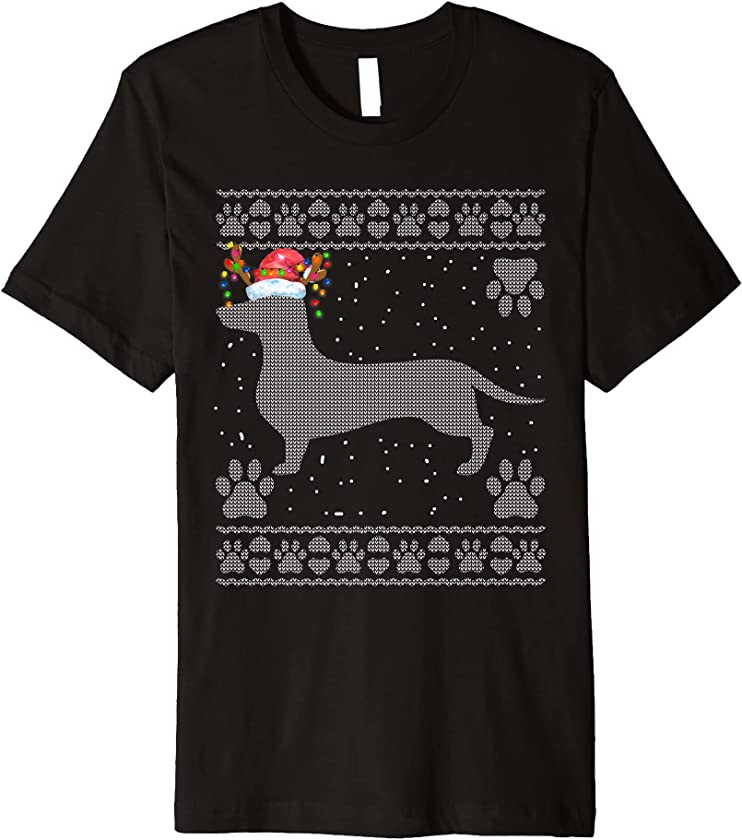 Ugly Christmas Sweater Santa dachshund Family Holiday Party Premium T-Shirt