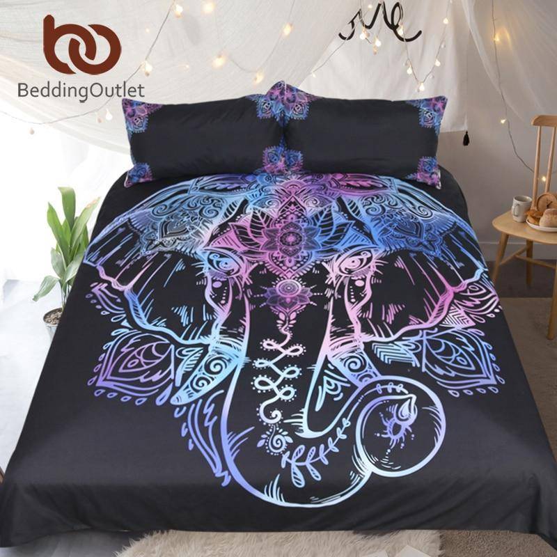 Bohemian Elephant Ingle QueenizeLotus Flower Bed Coveret Microfiber Bedclothes 3D Customize Bedding Set Duvet Cover SetBedroom Set Bedlinen