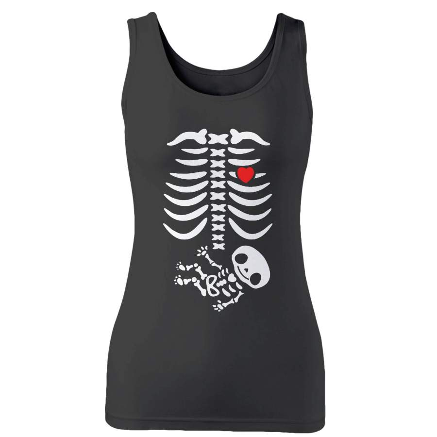 Halloween Pregnancy Announcement Pregnant Skeleton Woman’s Tank Top