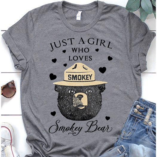 Vintage Retro Protect Wild Animals Just A Girl Who Loves Smokey Bear T Shirt Hoodie Sweater  Size S-5Xl