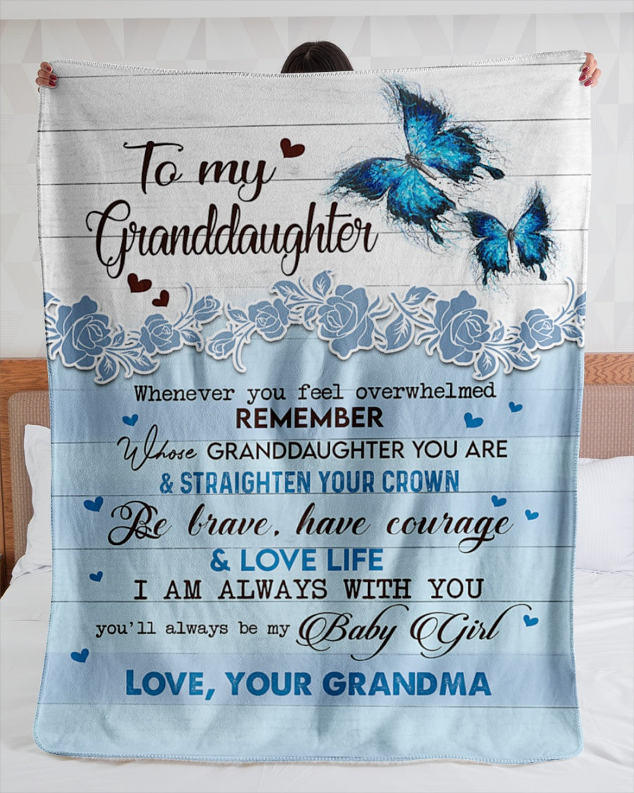 To My Granddaughter I Am Always With You Blue Butterflies Blanket Gift From Grandma Birthday Gift Home Decor Bedding Couch Sofa Soft And Comfy Cozy