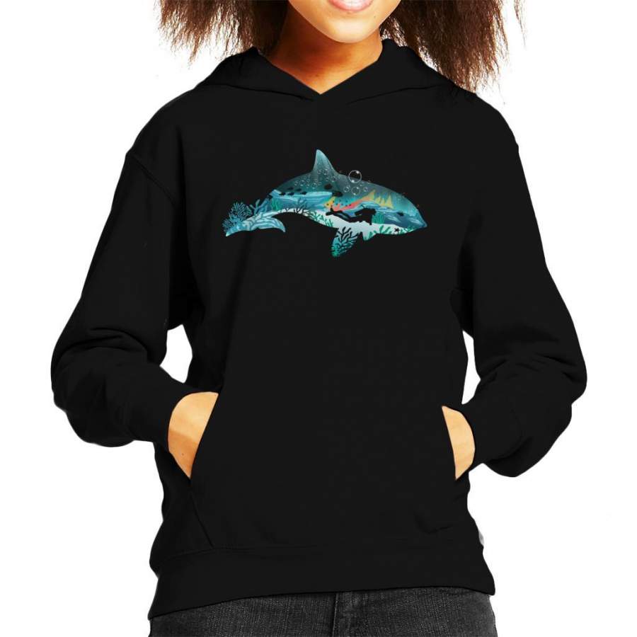 Dolphin Scuba Diver Silhouette Kid’s Hooded Sweatshirt