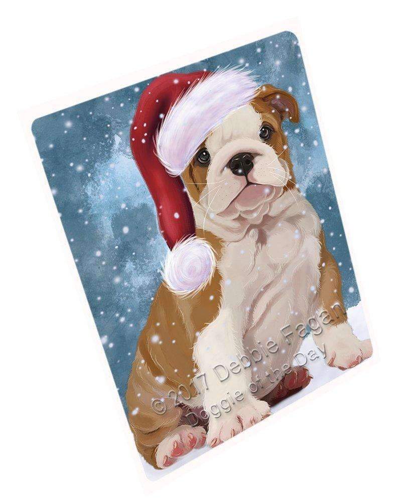 Let It Snow Christmas Holiday Bulldog Puppy Dog Wearing Santa Hat Art Portrait Print Woven Throw Sherpa Plush Fleece Blanket D022