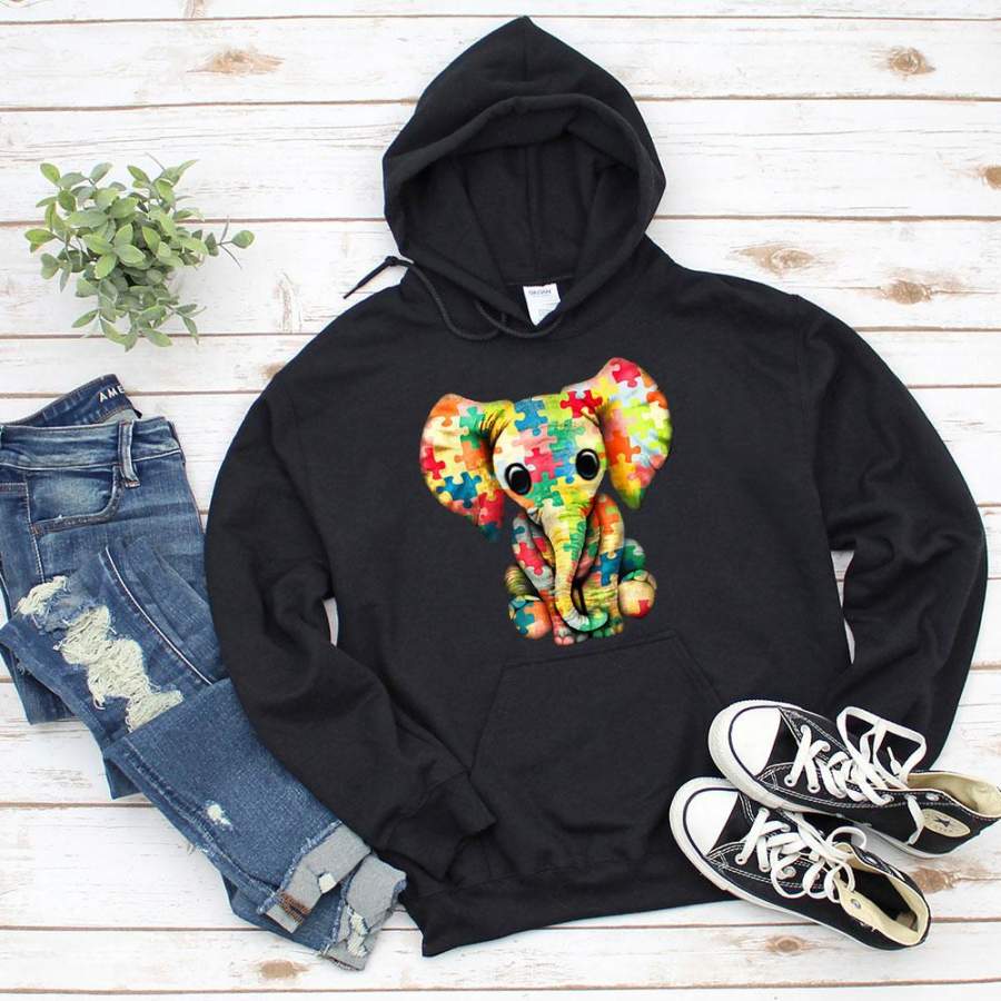 Autism elephant cute elephant love free believe never give up great gift black hoodie for men and women S-5XL