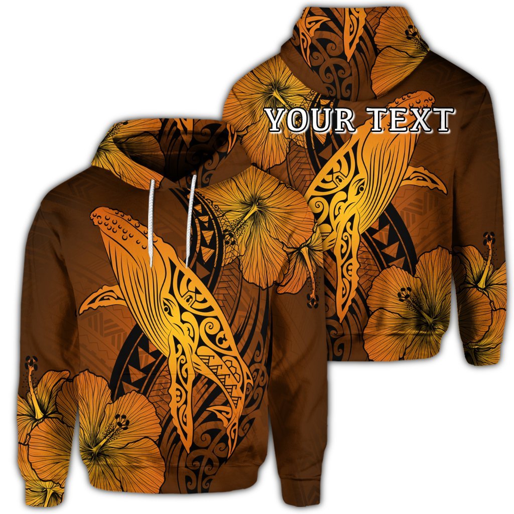 (Personalised) Hawaiian Map Whale Swim Hibiscus Polynesian Hoodie – Orange – AH – J6R