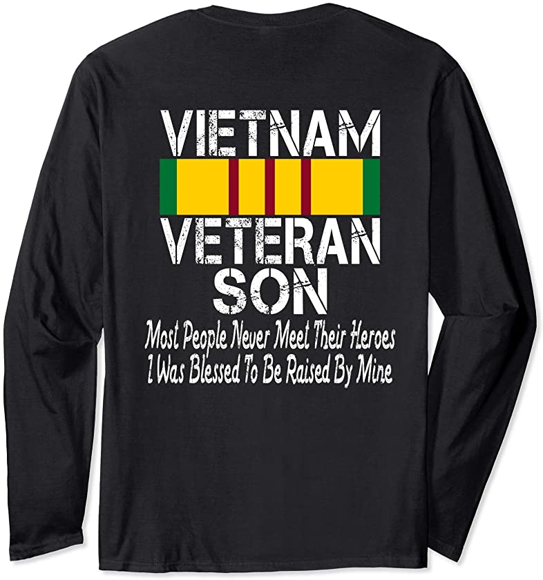 (Graphic on Back) Vintage Proud Vietnam Veteran Son Long Sleeve T-Shirt