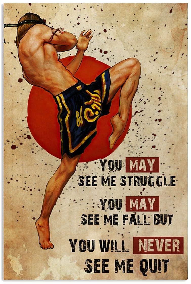 Vintage Muay Thai Girl Struggle Never See Me Quit Poster Art Print      Home Decor Gift For Men Women Family Friend On Birthday Xmas