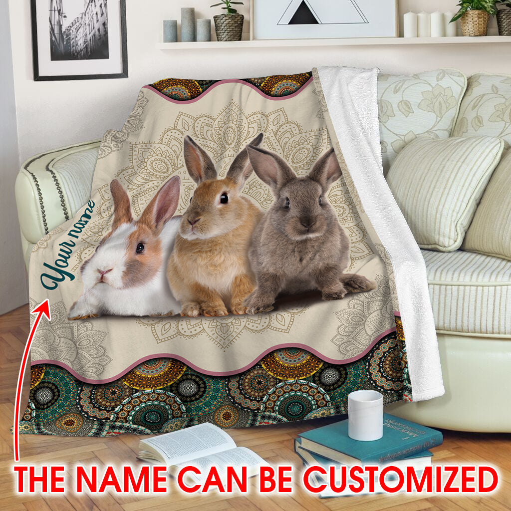 Rabbit Vintage Mandala Fleece Throw Blanket – Personalized Throw Blankets – Weighted Blanket To Sleep