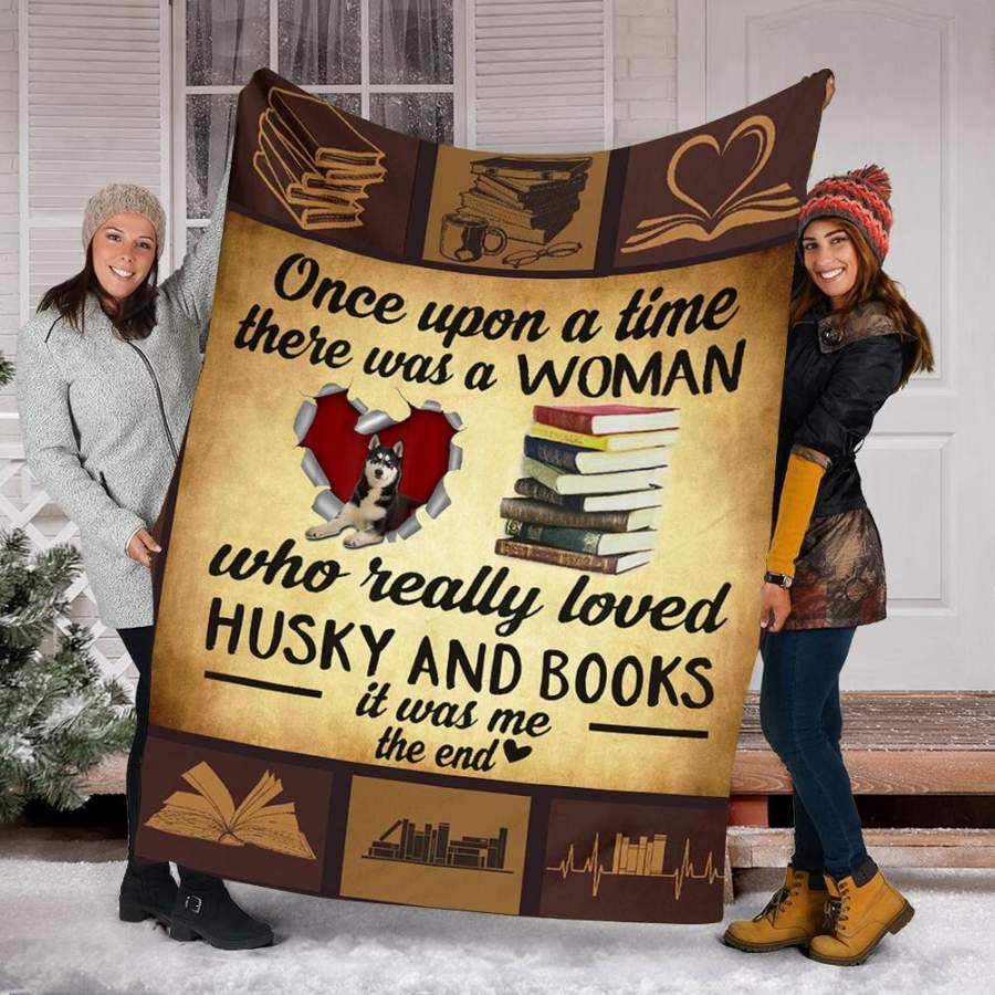 Custom Blanket Husky Dog And Books Blanket – Fleece Blanket