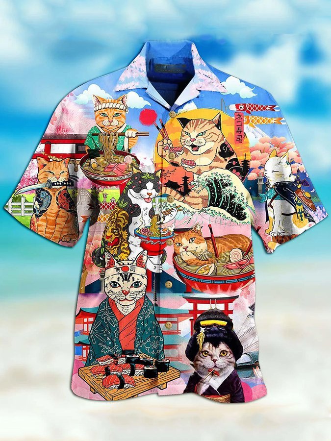 Casual Cats Samurai With Ramen Limited Edition Hawaii Shirt Ha50152