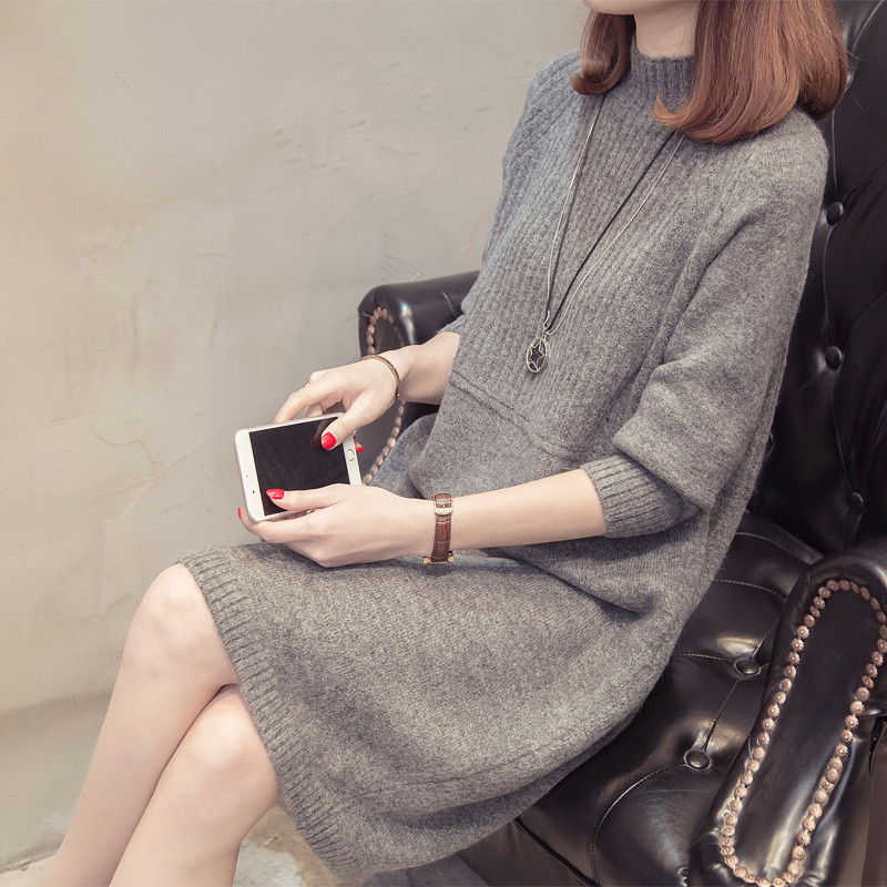 2021 Women Autumn Winter Turtleneck Sweater Dress Long Sleeve Warm Knitted Dresses alx