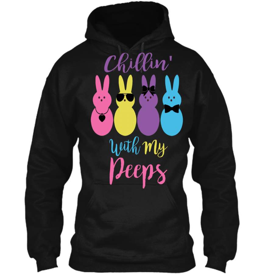 Chillin With My Peeps Easter Bunny Funny T-Shirt for Kids Pullover Hoodie 8 oz