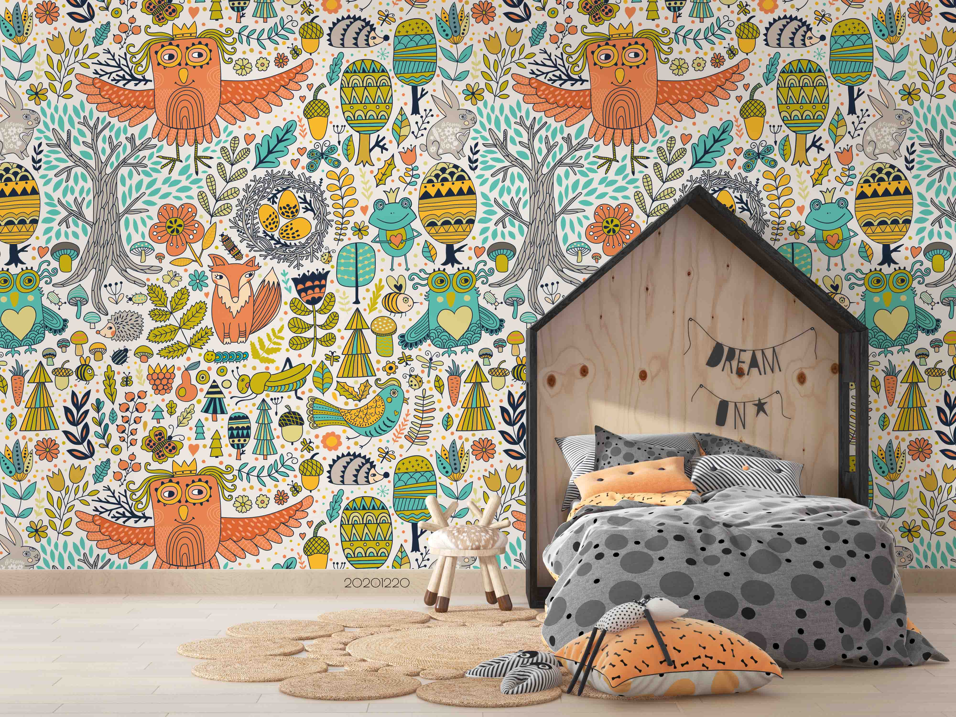 3D Hand Drawn Forest Animal Owl Wall Mural Wallpaper Lqh 120