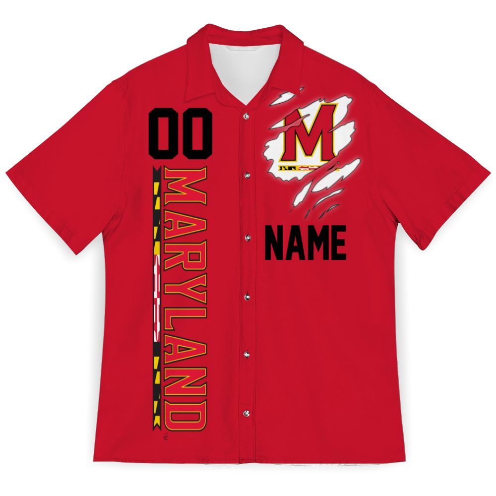 NCAA Maryland Terrapins Custom Name Number Red Hawaiian Shirt