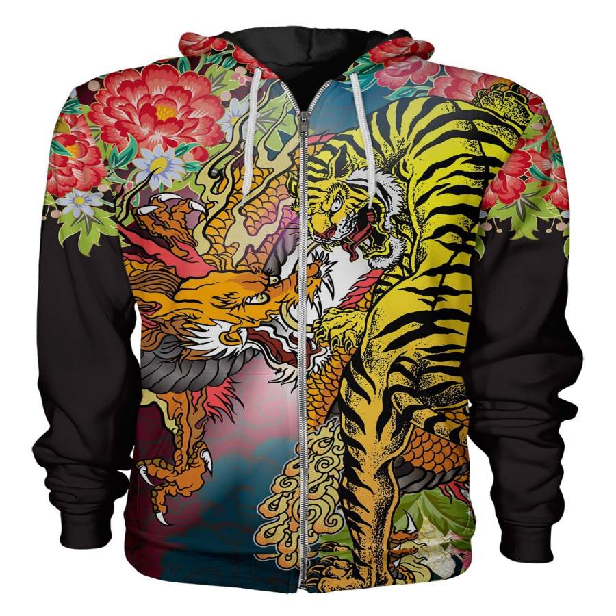 Dragon Tiger Flowers Women’s Zip Hoodie