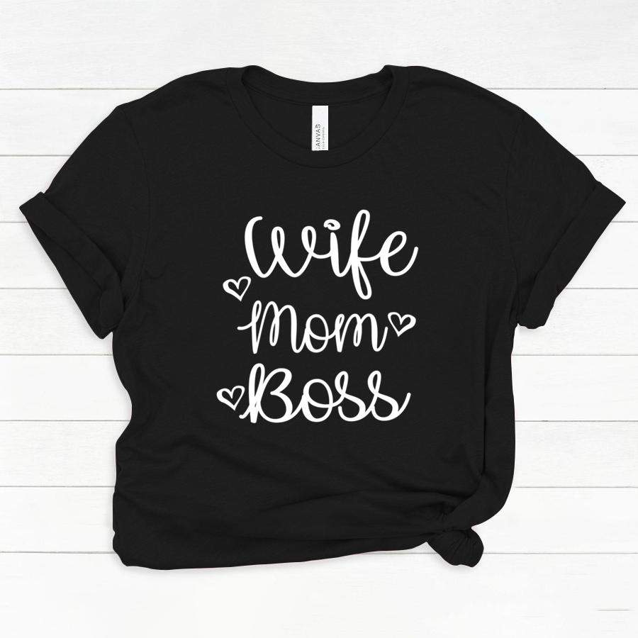 BLACKOO Women Wife Mom Boss Graphic Funny Shirts Cute Tees