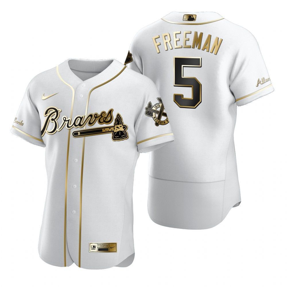 Atlanta Braves #5 Freddie Freeman MLB Golden Brandedition White Jersey Gift For Braves Fans